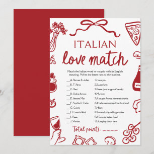 Invitation Red Amore Italian Love Match Fête des mariées Jeu