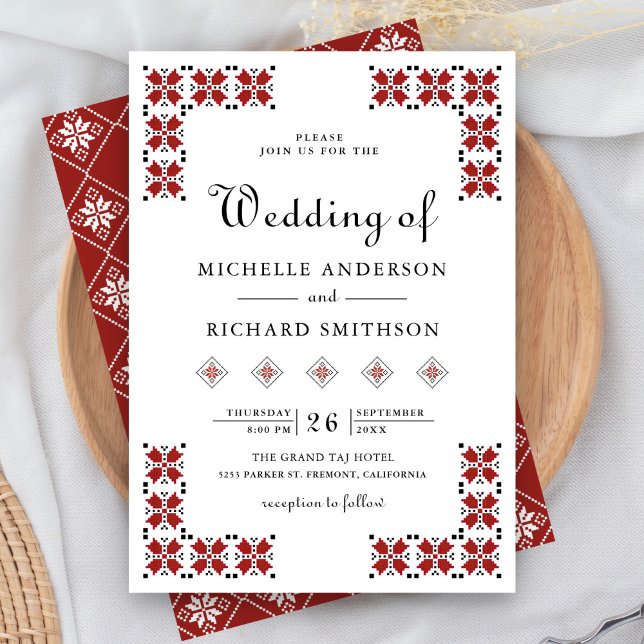 Invitation Red and Black Ukrainian Embroidery Wedding (Créateur téléchargé)