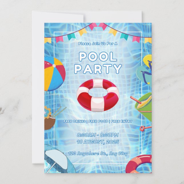 Invitation Red And Blue Bold Pool Party (Devant)
