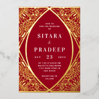 Invitation Red and Gold Arabesque Foil
