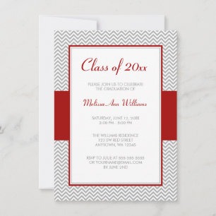 Invitation Red and Grey Chevron Graduation Party