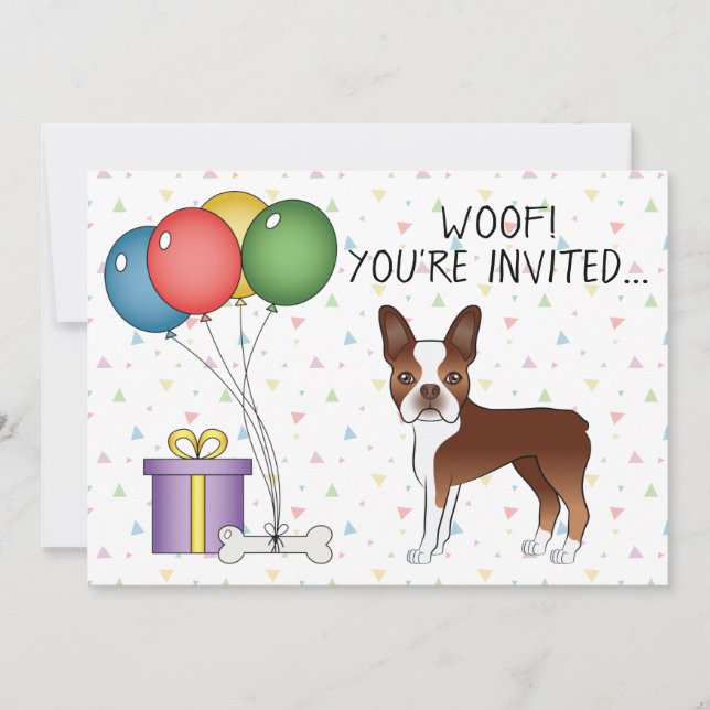 Invitation Red And White Boston Terrier Cute Dog - Anniversai (Devant)