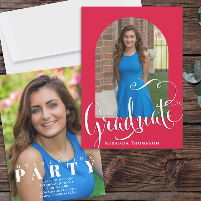 Invitation Red and White Graduation Photo Party (Créateur téléchargé)