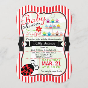 Invitation Red and White Ladybug Theme Girl Baby shower