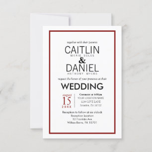 Invitation Red and White Simple Border Wedding Invite