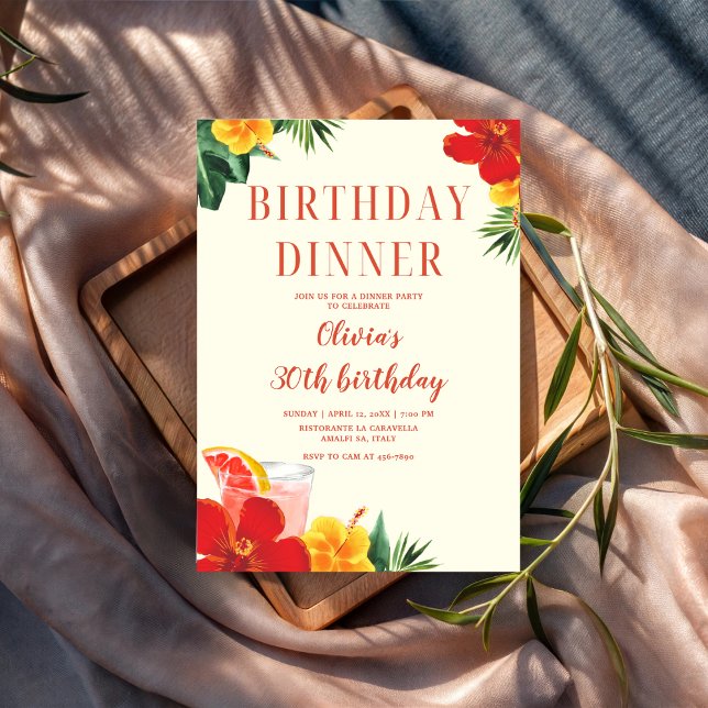 Invitation Red and Yellow Cocktail Birthday Dinner Party (Créateur téléchargé)