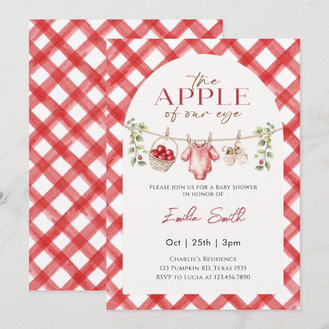 Invitation Red Apple Baby Clothesline Baby shower d'automne (Devant / Derrière)