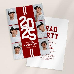 Invitation Red Athletic Grad Photo Collage Graduation Party
