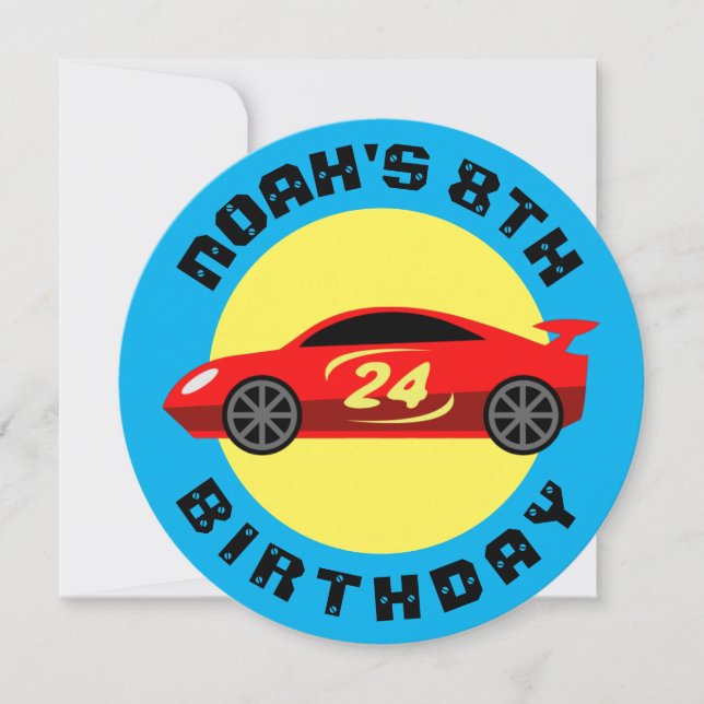 Invitation Red auto race voiture enfant's Birthday party invi (Devant)