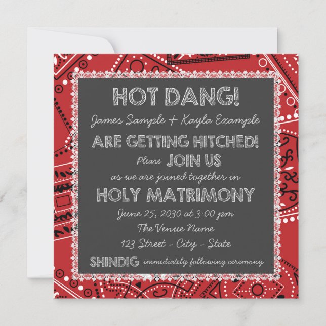 Invitation Red Bandana Rustic Country Chalkboard Mariage (Devant)