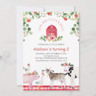 Invitation Red Barn Farm Animaux Pommes Anniversaire Invitati