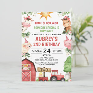 Invitation Red Barn Tractor Animaux de ferme Anniversaire Inv
