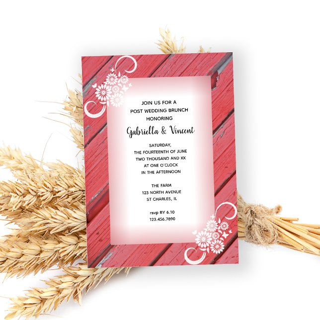 Invitation Red Barn Wood Country Repas de Brunch de Mariage (Créateur téléchargé)