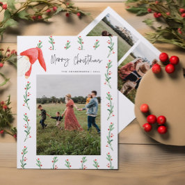 Invitation Red Berries Boho Merry Christmas Family Card
