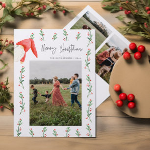 Invitation Red Berries Boho Merry Christmas Family Card
