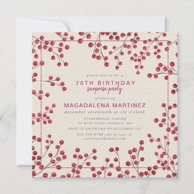 Invitation Red Berry Hiver 70e anniversaire Surprise Party (Devant)