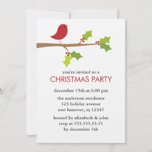 Invitation Red Bird à une fête de Noël