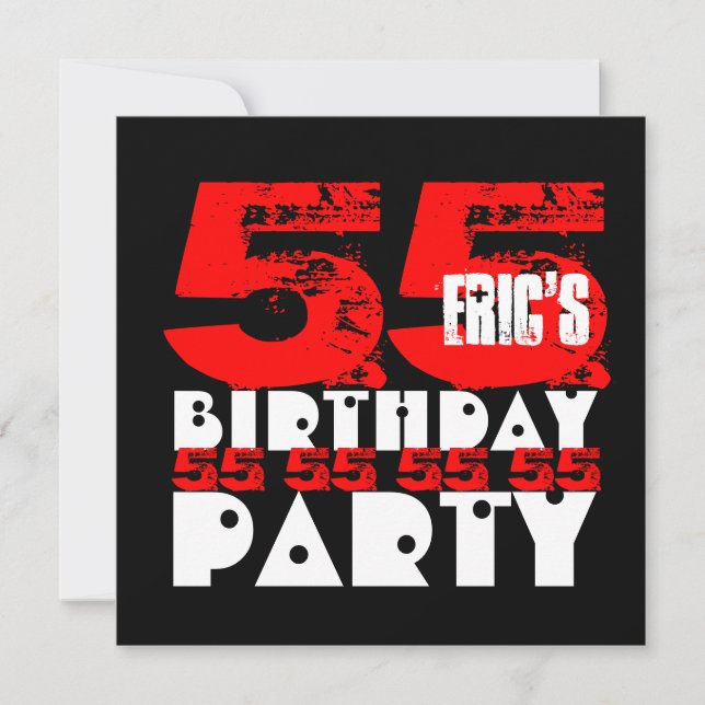Invitation RED BLACK 55th Birthday Party 55 Years V18 (Devant)