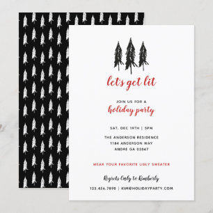Invitation Red & Black À feuillage persistant Tree Motif Fête