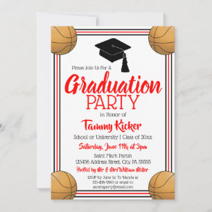 Invitation Red & Black Basketball Graduation Party
