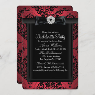 Invitation Red & Black Chic Damask Bachelorette Party