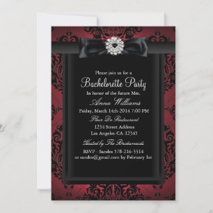 Invitation Red & Black Chic Damask Bachelorette Party