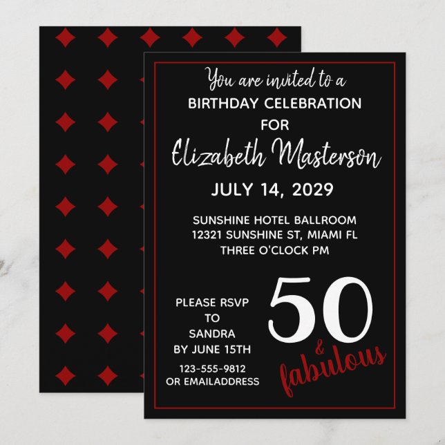 Invitation Red Black Cinquante et fabuleux 50e anniversaire f (Devant / Derrière)