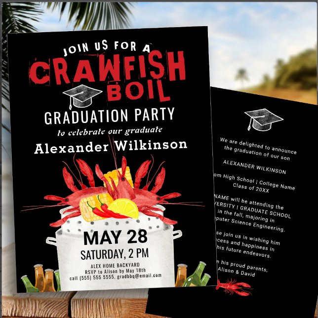 Invitation Red Black Crawfish Boil Graduation BBQ Party (Créateur téléchargé)