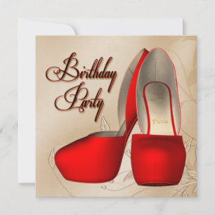 Invitation Red Black Damask talon haute chaussures fête d'ann