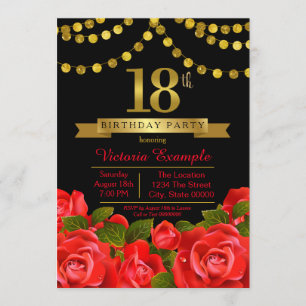 Invitation Red Black Gold 18th Birthday Party