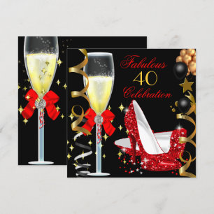 Invitation Red Black Gold 40 & Fabulous 40th Birthday Party 2