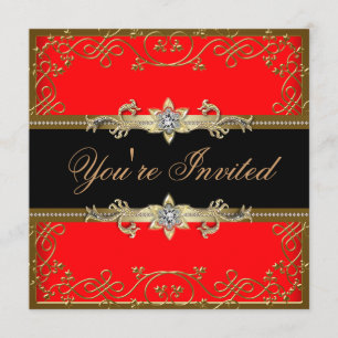 Invitation Red Black Gold Black Cravate Party