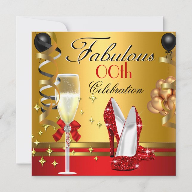 Invitation Red Black Gold Fabulous fête d'anniversaire (Devant)