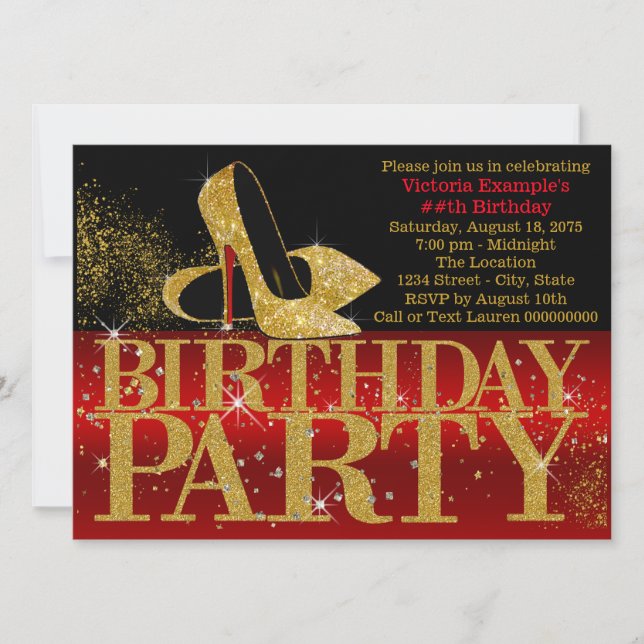 Invitation Red Black Gold Parties scintillant talon haut fête (Devant)