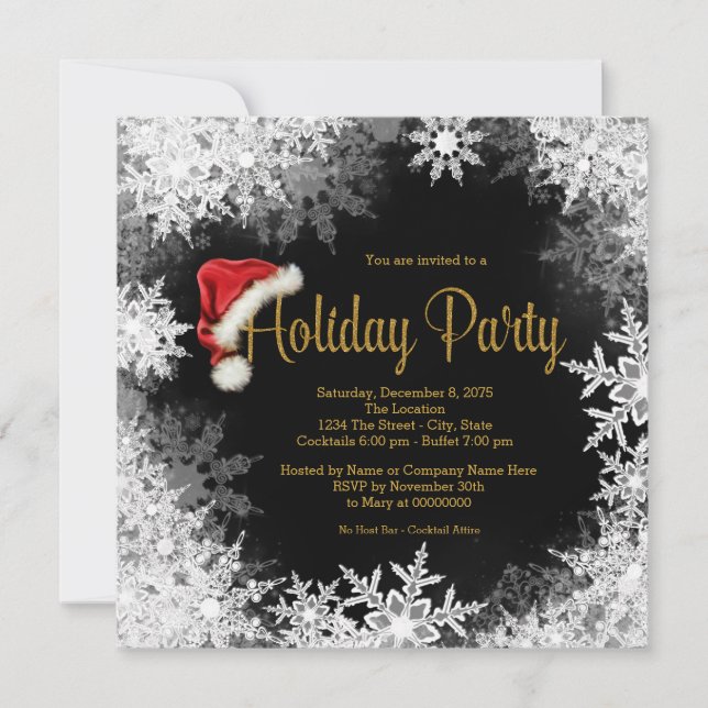 Invitation Red Black Gold Santa Hat Snowflake Fête (Devant)