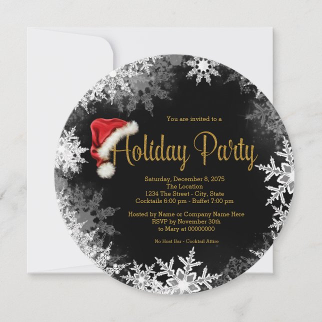 Invitation Red Black Gold Santa Hat Snowflake Fête (Devant)