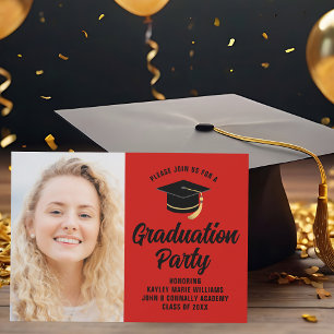 Invitation Red Black Graduate Photo 2025 Graduation Party