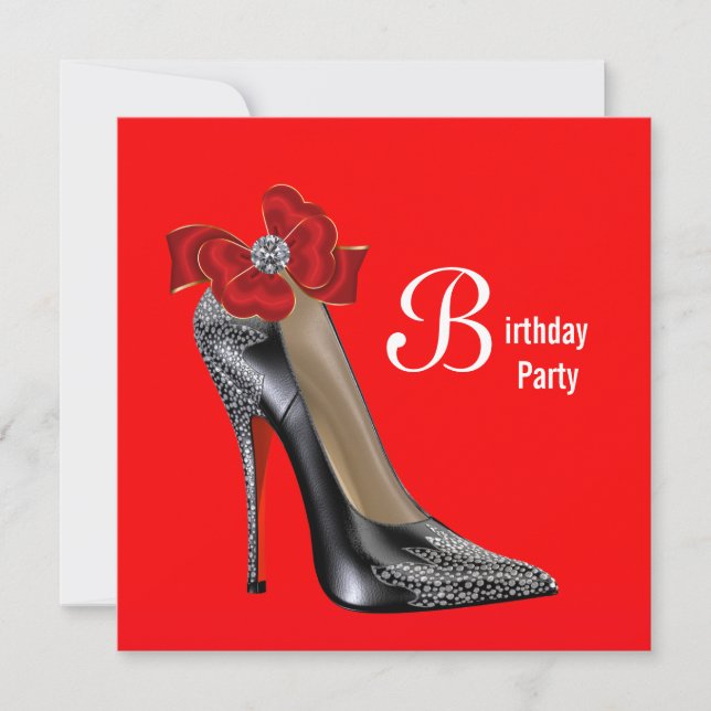 Invitation Red Black High Heel Shoe Anniversaire Fête Invitat (Devant)