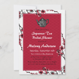 Invitation Red Black Japonais Thé nuptiale de douche Invitati