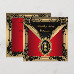 Invitation Red Black Pearl Gold fête d'anniversaire