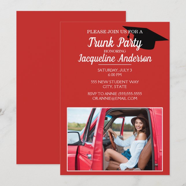 Invitation Red Black Photo College Trunk Party (Devant / Derrière)