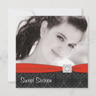 Invitation Red Black Photo Sweet sixteen fête d'anniversaire