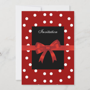 Invitation Red Black Spots Blanc Red Bows