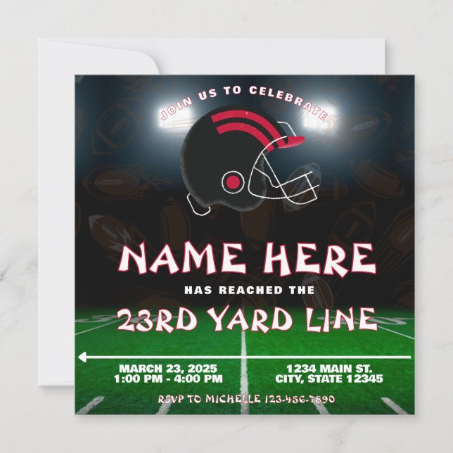 Invitation Red Black White Atlanta Football Team Anniversaire (Devant)