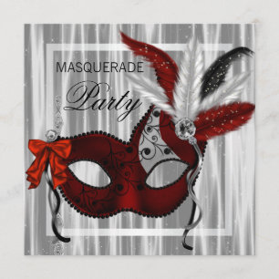 Invitation Red Black White Masquerade Party