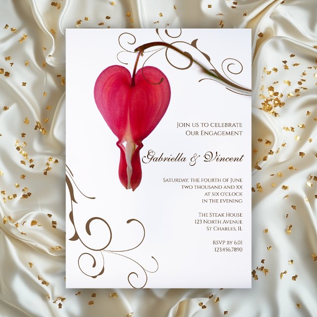 Invitation Red Bleeding Hearts Flowers Engagement Party (Créateur téléchargé)