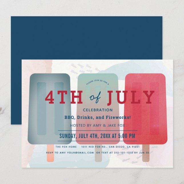 Invitation Red & Blue 4 juillet Party (Devant / Derrière)