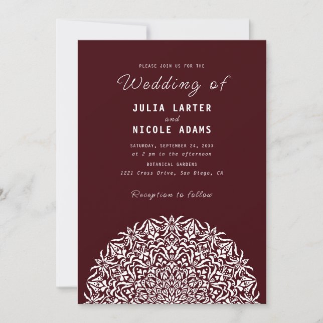Invitation Red & Blue Coral Reef Marble Stone Mandala Wedding (Devant)