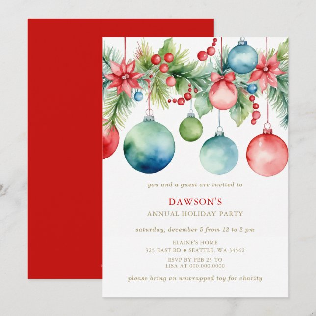 Invitation Red Blue Festive Corporate Christmas Party  (Devant / Derrière)