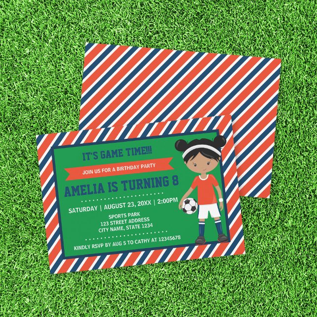 Invitation Red Blue Football Soccer Girl Anniversaire Invitat (Créateur téléchargé)
